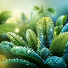 Obraz premium green leaf with water drops
