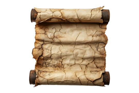 Old paper parchment scrolls Isolated on White or Transparent Background.