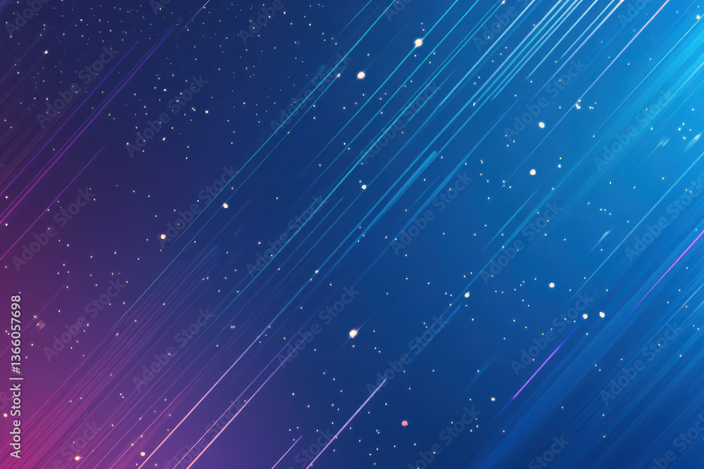 Poster abstract background with flowing lines and glowing particles in deep blue and purple