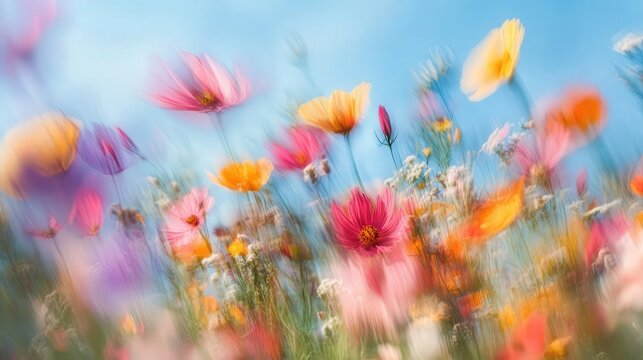 Dynamic motion blur of colorful flowers nature photography outdoor abstract concept