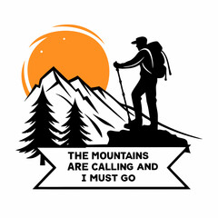 Silhouette of Hiker with Backpack on Mountain Peak at Sunset