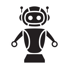 AI Chatbot Icon Vector. Artificial Intelligence Robot with Speech Bubble. Customer Support Bot Symbol for Messaging, Automation, and Virtual Assistance. Black Silhouette Tech Design.