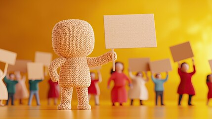 Global Environmental Awareness Campaigns, 3D Render Style, A colorful crowd holding signs, representing unity and protest. World Ozone Day