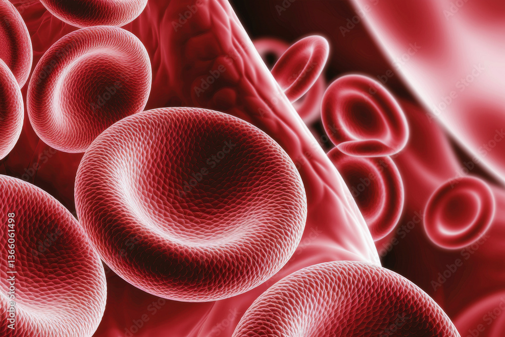 Aufkleber dynamic close-up of red blood cells in a vivid microscopic view with deep crimson background