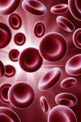 Abstract Close-Up of Red Blood Cells Flowing in Dynamic Motion with Radiant Background