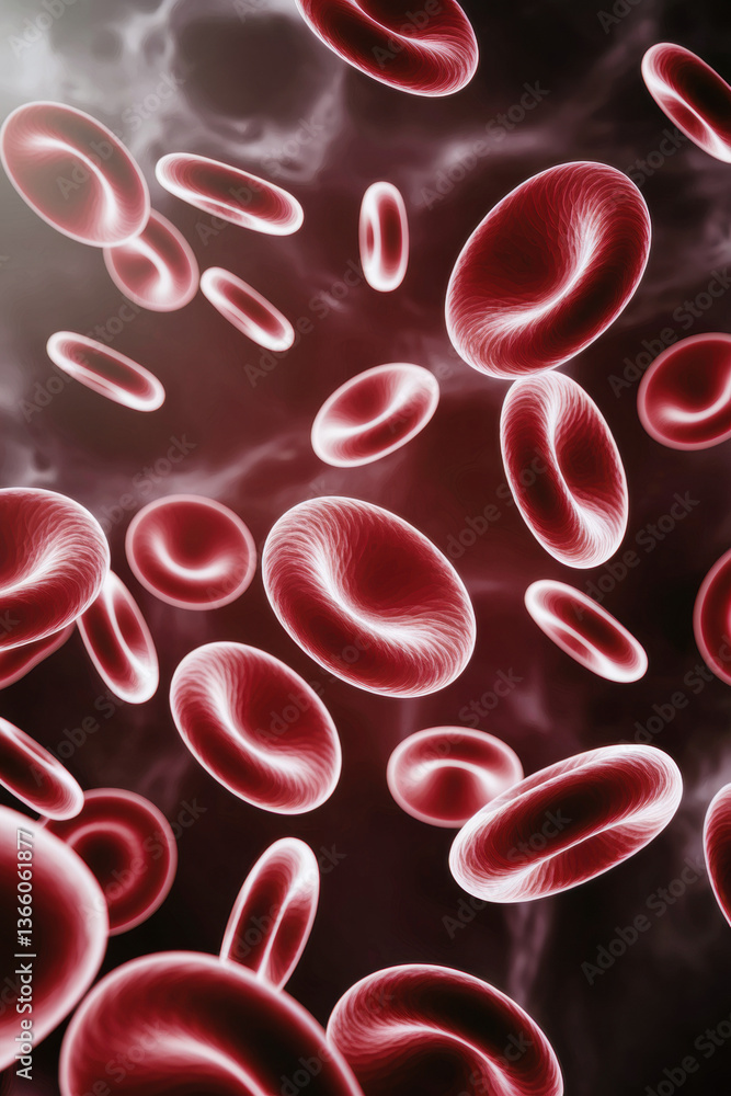 Aufkleber dynamic abstract visualization of red blood cells flowing in dark background with glowing highlights