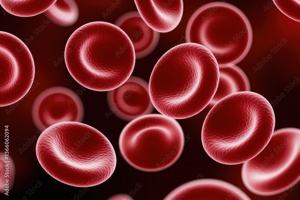 Aufkleber abstract visualization of red blood cells in dynamic flow against a dark background