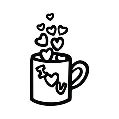 I Heart You Coffee Cup - Hand Drawn w Black and White Thick Lines