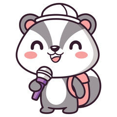 Cartoon Singing Skunk with Microphone and Hat on Transparent Background