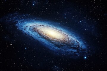 Fototapeta premium Beautiful spiral galaxy in deep space with bright center and surrounding stars