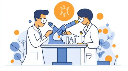 Scientific Exploration: Two Researchers Analyzing Samples Under a Microscope