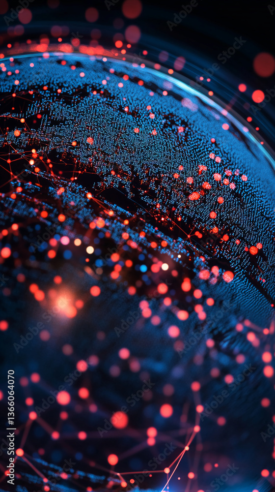 Poster abstract image of glowing blue and red nodes forming a network over a dark globe, symbolizing global