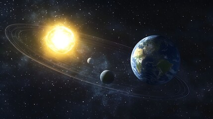 Obraz premium The cosmic of a the orbits of the Moon, Earth, Saturn, and Sun.