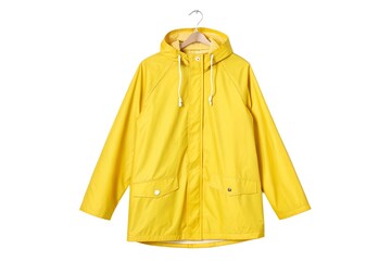 Yellow raincoat on wooden hanger