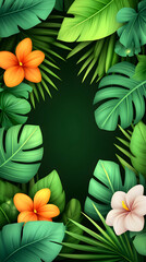 Fototapeta premium Lush tropical foliage frame with vibrant flowers