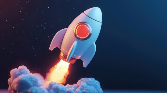 3d spaceship rocket launch world space day business icon.