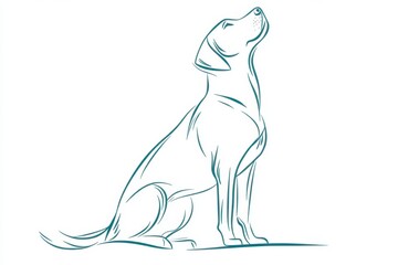 Obraz premium Teal Line Drawing of a Dog Sitting and Looking Up