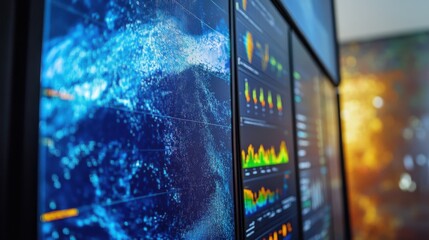 An AI powered climate modeling system predicting the effects of climate change and suggesting mitigation strategies, Environmental technology style, photo of
