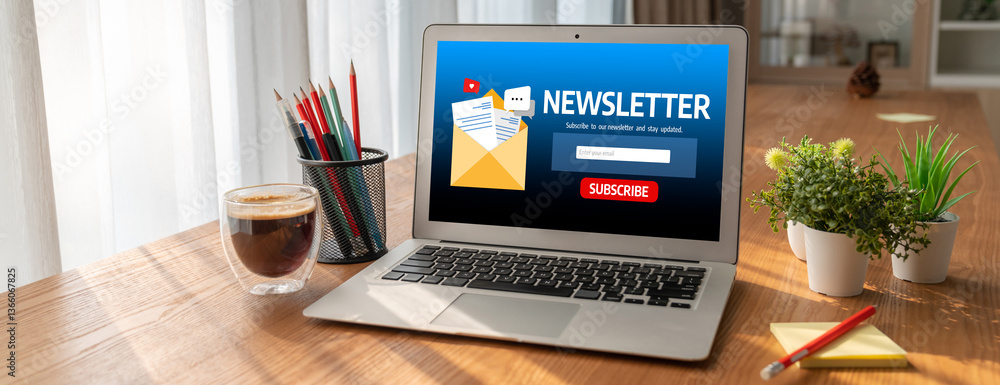 Poster newsletter signup page on computer for customer to subscribe snugly newsletter update information to