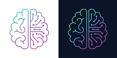 Artificial Intelligence AI Chip in Human Brain. Artificial Intelligence icon with Machine learning, digital skills, generative AI, AI technology, algorithm, virtual intelligence and future