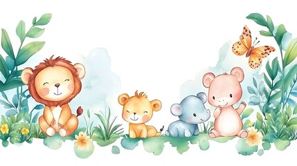 Naklejka premium design cute animal with water color style in white background isolated on white,remain space between border each corner 