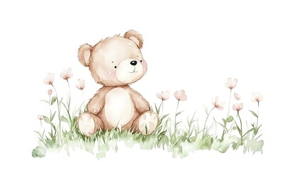 design cute animal with water color style in white background isolated on white,remain space between border each corner
