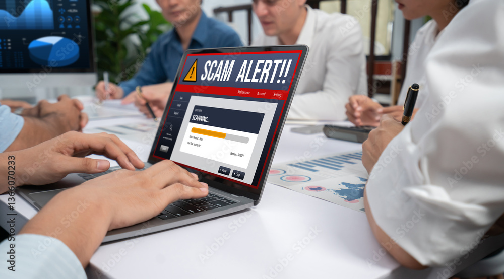 Poster cyber security software show alert of cyber attack for protection brisk. danger from virus, phishing