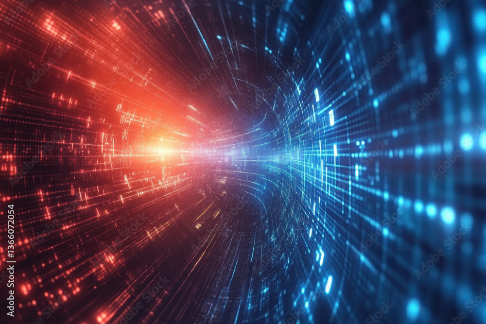 Aufkleber abstract data stream tunnel with red and blue light futuristic technology background