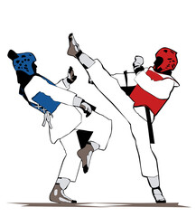 taekwondo players red and blue chest protection no face illustration vector
