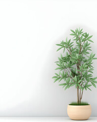 Fototapeta premium Minimalist interior with a potted plant against a white wall