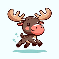 A cartoon moose is running with its antlers in the air