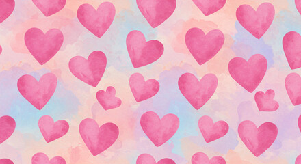 A gentle shower of pink watercolor hearts dancing on a pastel dream, a sweet and loving Valentine's Day background.