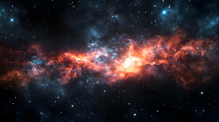 Fototapeta premium Dramatic Celestial Nebula Displaying Blue And Orange Hues With Scattered Bright Starfield Against Dark Black Space Backdrop