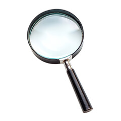 A close up of a magnifying glass isolated on transparent background