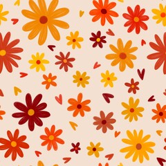 Obraz premium Seamless Pattern. Randloses Muster. Flower Spring Illustration, Blumen Frühling und Sommer Illustration. Set of floral elements. Exotic hand drawn flowers. 