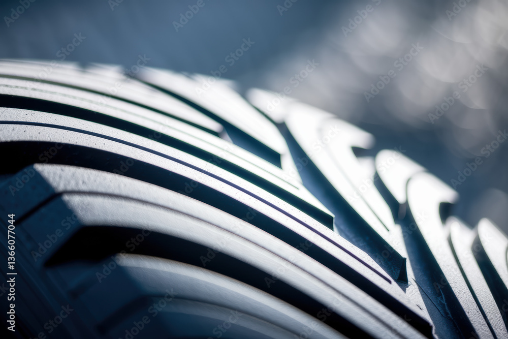 Poster close-up of durable tire tread with textured patterns against soft blurred background
