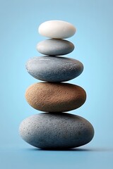 Serene stone balancing on a light blue background creating visual harmony