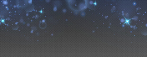 Obraz premium Bokeh light effect background, christmas blue dust, festive glitter dust for banners, cards, advertisement. Christmas glowing dust background png, vector. 
