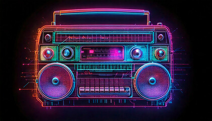 Fototapeta premium A futuristic hologram radio design symbolizing technology, digital media, and innovation. Perfect for themes of virtual reality, digital entertainment, and modern communication in creative projects.