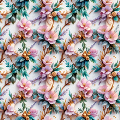Elegant floral pattern with pastel flowers and gold accents