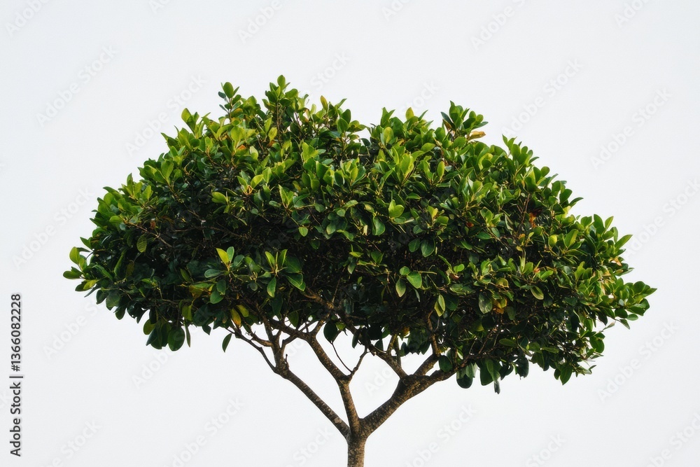 Poster lush green tree with vibrant leaves against a stark white background in a serene environment generat