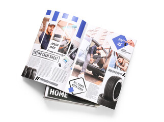 Open magazines isolated on white background