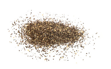 Powder black peppercorns, isolated on white background 