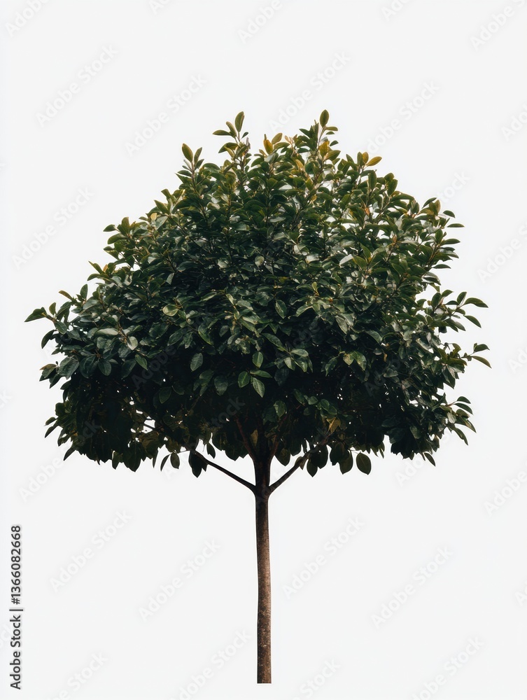 Poster lush green tree standing out against a stark white background in a minimalist composition generative