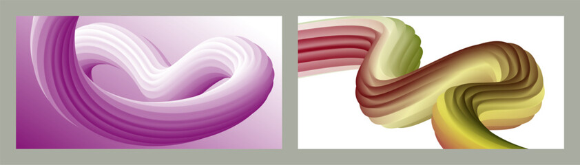 Futuristic abstract bright volumetric background. Waves, lines. Creative modern background. Set of two covers. Cover design, wallpaper, background Vector EPS