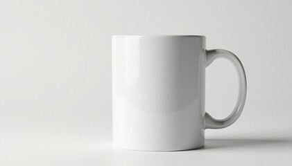 Fototapeta premium Classic white ceramic mug, handle detail visible, breakfast, empty