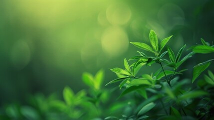 Serene Organic Minimalism: Green Background with Ambient Light and Soft Tones