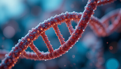 A close up of a dna strand with some dots