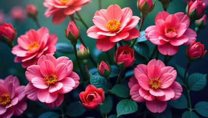 Continuous blossom motif, intertwined petals, vibrant hues , flowers, print, spring