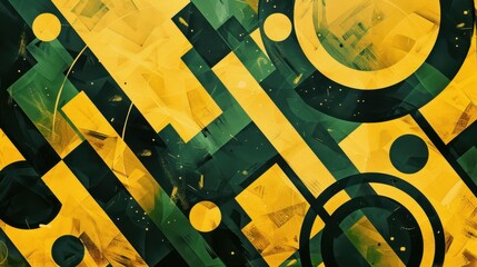 Serene Geometric Doodle Background in Forest Green and Mustard with Ambient Light Leak